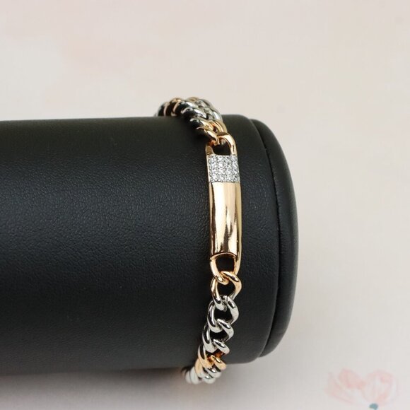 "Rose Gold & Silver Chain Bracelet with Crystal Accent Bar, XPBL0836 - Picture 9 of 12
